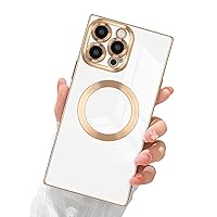 for iPhone 13 Pro Max Magnetic Case, Luxury Plating Edge Square Case with MagSafe for Women Girls Men Soft TPU Bumper Anti-Scratch Shockproof Protective Cover for iPhone 13 Pro Max-White