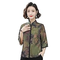 Chinese Style Cheongsam Shirt Vintage Loose Hanfu Top Women Soft Tang Suit Casual Summer Mandarin Collar Short Sleeve