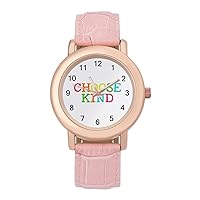 Choose Kind Classic Watches for Women Funny Graphic Pink Girls Watch Easy to Read
