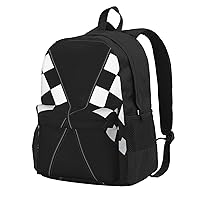 Black White Formula Checkered Flags Pattern Printed Lightweight Backpack Large Travel Backpack Sport Bag Casual Laptop Backpack