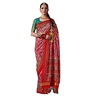 Red Cocktail Party wear Woman Patola Printed Silk Saree Blouse Hit Designer Indian Bollywood Stylish Evening Sari 3364