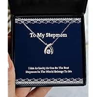 Fun Stepmom Gifts, I Am As Lucky As Can Be The Best Stepmom in The World Belongs to, Christmas Wishbone Dancing Necklace for Stepmom