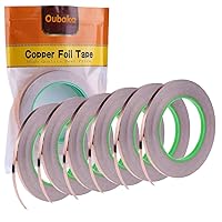 Oubaka 6 Pack Copper Foil Tape,Double-Sided Conductive Copper Tape with Adhesive for EMI Shielding,Stained Glass,Soldering,Electrical Repairs,Paper Circuits,Grounding (1/4inch X 21.8yards)