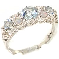 925 Sterling Silver Natural Aquamarine and Opal Womens Band Ring - Sizes 4 to 12 Available