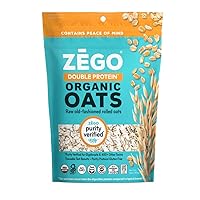 ZEGO Gluten Free Organic Raw Rolled Oats - Double Protein Old Fashioned Oatmeal - COOKING REQUIRED (14 oz)