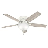 Hunter Fan Company, 53343, 52 inch Donegan Fresh White Low Profile Ceiling Fan with LED Light Kit and Pull Chain