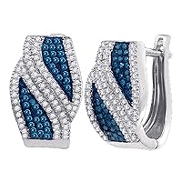 The Diamond Deal 10kt White Gold Womens Round Blue Color Enhanced Diamond Bypass Hoop Earrings 1/2 Cttw