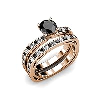 Black & White Natural Diamond Square cut Bridal Set Ring & Wedding Band 1.75 ctw 14K Gold