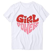 Girl Power Love Heart Shirts Women Funny Letter Print Mom Gift Tee Tops Summer Short Sleeve Casual Crewneck Blouse