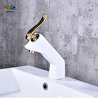 Full Copper Gold Basin Faucet Washbasin Hot and Cold Bathroom Counter Basin Faucet Kitchen tap (Color : White)