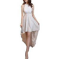 Women's Halter Beaded Sequins A-Line Asymmetrical Evening Dress