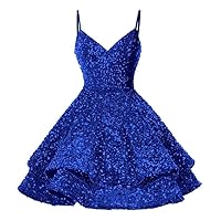 Teens Sequin Homecoming Dresses 2024 Short Spaghetti Straps Prom Dress Sparkly Glitter V Neck Mini Cocktail Gowns PRY144