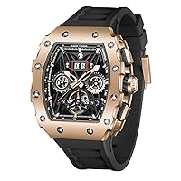 REEF TIGER Fashion Men’s Titan Rose Gold Tonneau Mechanical Watch Multifunctional Self-Winding Automatic Rubber Watches RGA3009