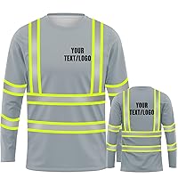 High Visibility Custom Safety Shirts for Men，Long Sleeve Crewneck T-Shirt