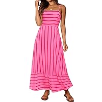 MEROKEETY Women's 2024 Summer Floral Boho Maxi Dresses Casual Sleeveless Spaghetti Strap Smocked Long Beach Dress