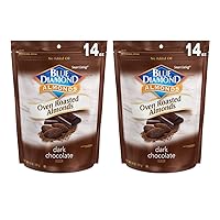 Dark Chocolate Almonds, Blue Diamond Oven Roasted Almonds Covered with Real Cocoa and Rich Chocolate Flavor, Healthy Snack to Share with the Whole Family, Pantry Staples for 2 Packs of 14 Oz