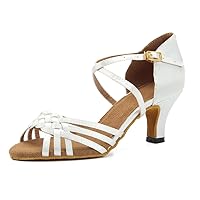 TDA Women's Ankle Strap Comfort Knot Satin Salsa Tango Ballroom Latin Modern Dance Wedding Shoes