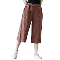 Womens Cotton Sweatpants Athletic Pants Women Solid Casual Pocket Wide Leg Pants Elastic Waist Loose Pants