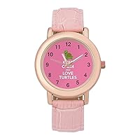 Keep Calm and Love Turtles Women's PU Leather Strap Watch Fashion Wristwatches Dress Watch for Home Work