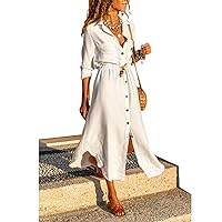 ZADORN Dresses for Women 2024 Summer Boho Casual Dresses V-Neck Tie Waist Pocket Button Dresses