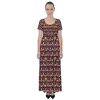 PattyCandy Womens Cotton High Waist Holiday Printed Short Sleeve Long Maxi Dress