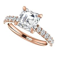 14K Solid Rose Gold Handmade Engagement Ring, 2.50 CT Asscher Cut Moissanite Solitaire Ring Diamond Wedding Ring for Woman/Her, Anniversary Perfect Gifts, VVS1 Colorless