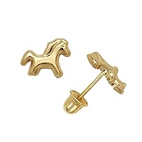 Jewelry Web - Solid 14k Gold Polished Horse Pony Screw Back Earrings - 8mm x 6mm - Horse Earrings for Girls Women - Equestrian Gift - Cartilage Studs