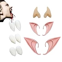 3 Styles Latex Elf Ears,3 Sizes Vampire Teeth Fangs Cosplay Prop for Halloween Christmas Cosplay Party Masquerade Costume Favors