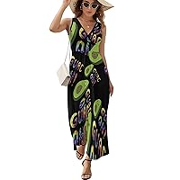 Avocado Guac On! Women's Elegant Maxi Dress Sleeveless V Neck Dresses Ankle Length Sundress Casual Long Dresses