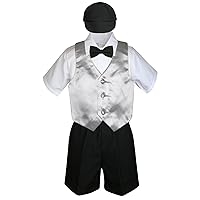 5pc Formal Baby Toddler Boys Silver Vest Black Shorts Suits Cap S-4T (L:(12-18 months))