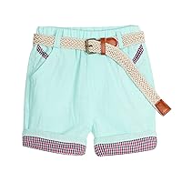 Mud Kingdom Little Boys Linen Shorts Summer Elastic Waist Plaid Casual with Braided Belt