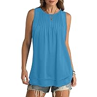 Womens Summer Crewneck Tank Tops Casual Pleated Sleeveless Tops Shirts Flowy Tunic Loose Blouse 2024 Fashion Vest