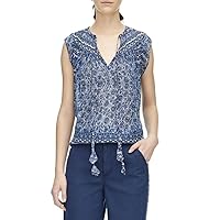 Rebecca Taylor Women's Tangier Silk Cotton Paisley Sleeveless V-Neck Blue Top