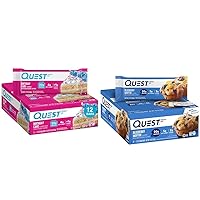 Quest Nutrition Birthday Cake Protein Bars, High Protein, Low Carb, Gluten Free, Keto Friendly, 12 Count & Blueberry Muffin Protein Bars, High Protein, Low Carb, Gluten Free, Keto Friendly, 12 Count
