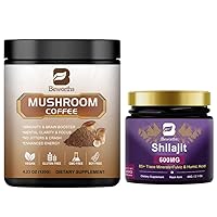 600mg Pure Shilajit Resin Gel and Mushroom Coffee Alternative, Lions Mane Mushroom Powder Instant Coffee with Lion's Mane, Reishi, Chaga, Cordyceps, and Turkey Tail