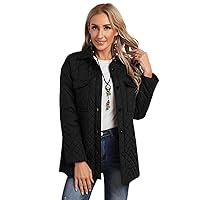 Jacket for Women - Flap Pocket Drop Shoulder Quilted Coat (Color : Black, Size : X-Small)