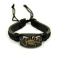 REALBUG Gold Scorpion Bracelet, Black, Leather , 10 inches