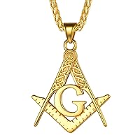FaithHeart Masonic Necklace for Men, Freemason Compass Symbol 18K Gold Plated/Stainless Steel Free and Accepted Masons Pendant Jewelry with Gift Box