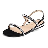 DREAM PAIRS Women's Casual Dresssy Low Wedge Summer Shoes Cute Strappy Rhinestone Open Toe Flat Sandals