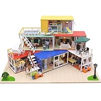 Handmade Craft Assembled Doll House Toy DIY Wood Doll House Model Kits with Furnitures & Convertible Series Gifts for Children