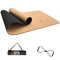 Numat Cork Yoga Mat 6mm (1/4 inch) Thick 72 x 24 in, Sweatproof NonSlip Eco-friendly, Lightweight TPE foam with Alignment Lines, Great for Hot Yoga, Pilates, Gym and Exercise, Black Carrying Bag w. Strap Included