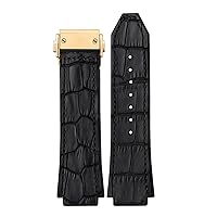 25 * 19mm Real Cow Leather Rubber Watchband for HUBLOT Classic Fusion Universe Big Bang Series Men Belt Watch Band Butterfly Buckl (Color : Black Gold Buckle, Size : 26-19mm)