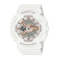 Casio Women Watch Baby -G Analog Digital White Dial Resin Band BA-110XRG-7ADR, White, Strap