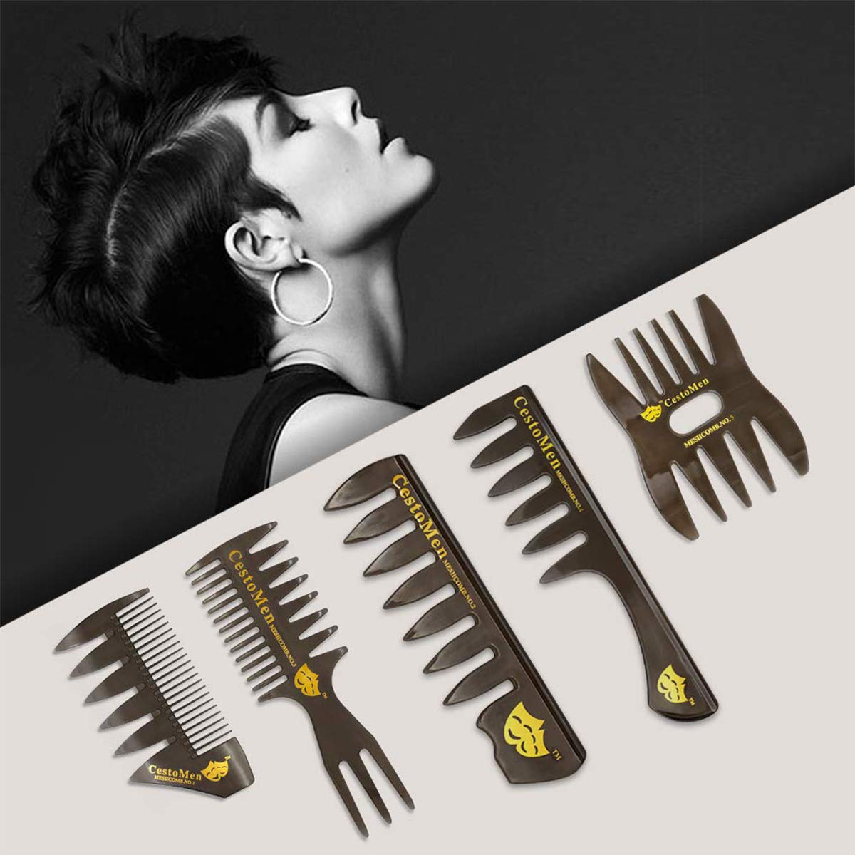 Amelar 5 PCS Hair Comb Styling Set Barber Hairstylist Accessories,Professional Shaping & Wet Pick Barber Brush Tools, Anti-Static Hair Brush for Men Boys