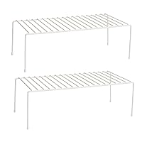 Kitchen Cupboard Organiser, Home and Kitchen Storage Shelf Wire Rack Made of Metal for Kitchen Cabinets, Counter-Tops, Pantries, Food and Utensils - White (Pack of 2)