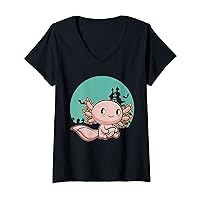 Womens Pastel Goth Nu Gaming Axolotl Pet Gamer Kawaii Japan Anime V-Neck T-Shirt