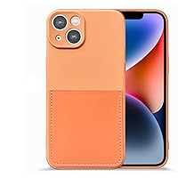 iPhone 14 Pro Max Orange Phone Case Liquid Silicone with Card Slot Soft Case with Fleece Lining for iPhone 12 11 13 Pro Max Mini 14 Plus Protective Shell(Orange,iPhone 14)