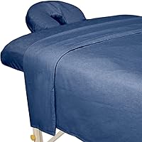 ForPro Premium Flannel 3-Piece Massage Sheet Set, Ocean Blue, for Massage Tables, Includes Massage Flat Sheet, Massage Fitted Sheet, and Massage Fitted Face Rest Cover