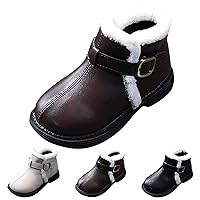 Fashion Autumn And Winter Girls Boots Flat Bottom Non Slip Short Plush Warm Solid Buckle Snowboard Shoes for Kids