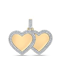 The Diamond Deal 10kt Yellow Gold Mens Round Diamond Memory Double Heart Charm Pendant 1-3/4 Cttw
